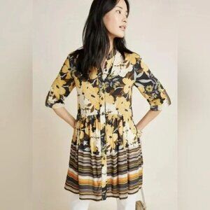Anthropologie Bl-nk London Hadley Button-Front Tunic Dress In M Yellow Floral